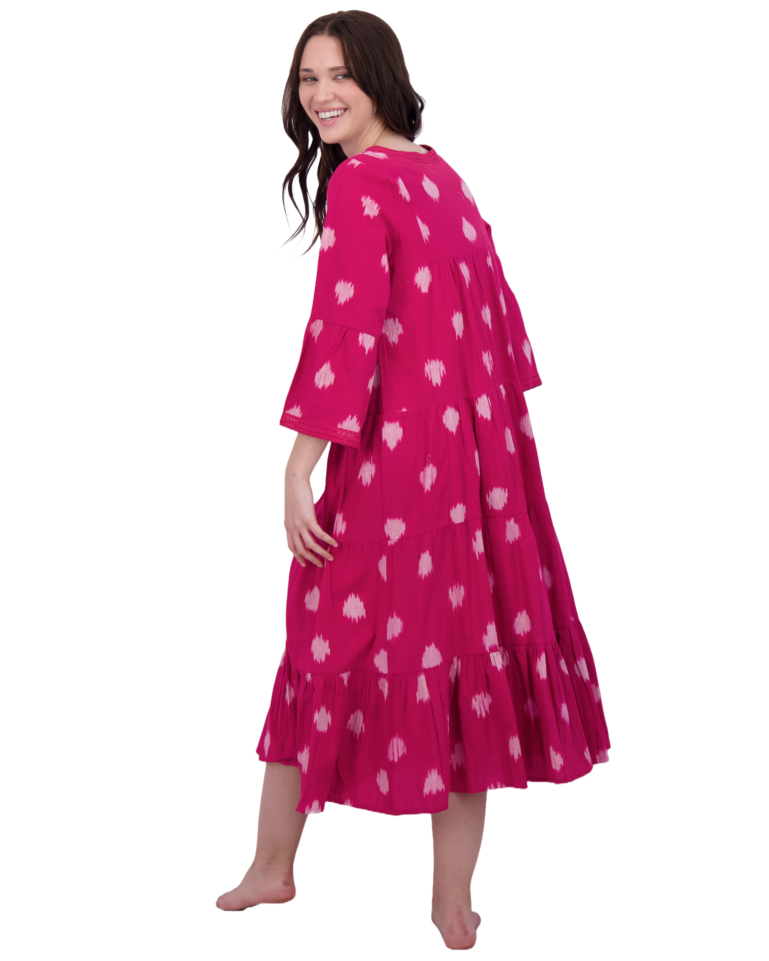 Suri Women's Bell Sleeve Dress Raspberry Ikat