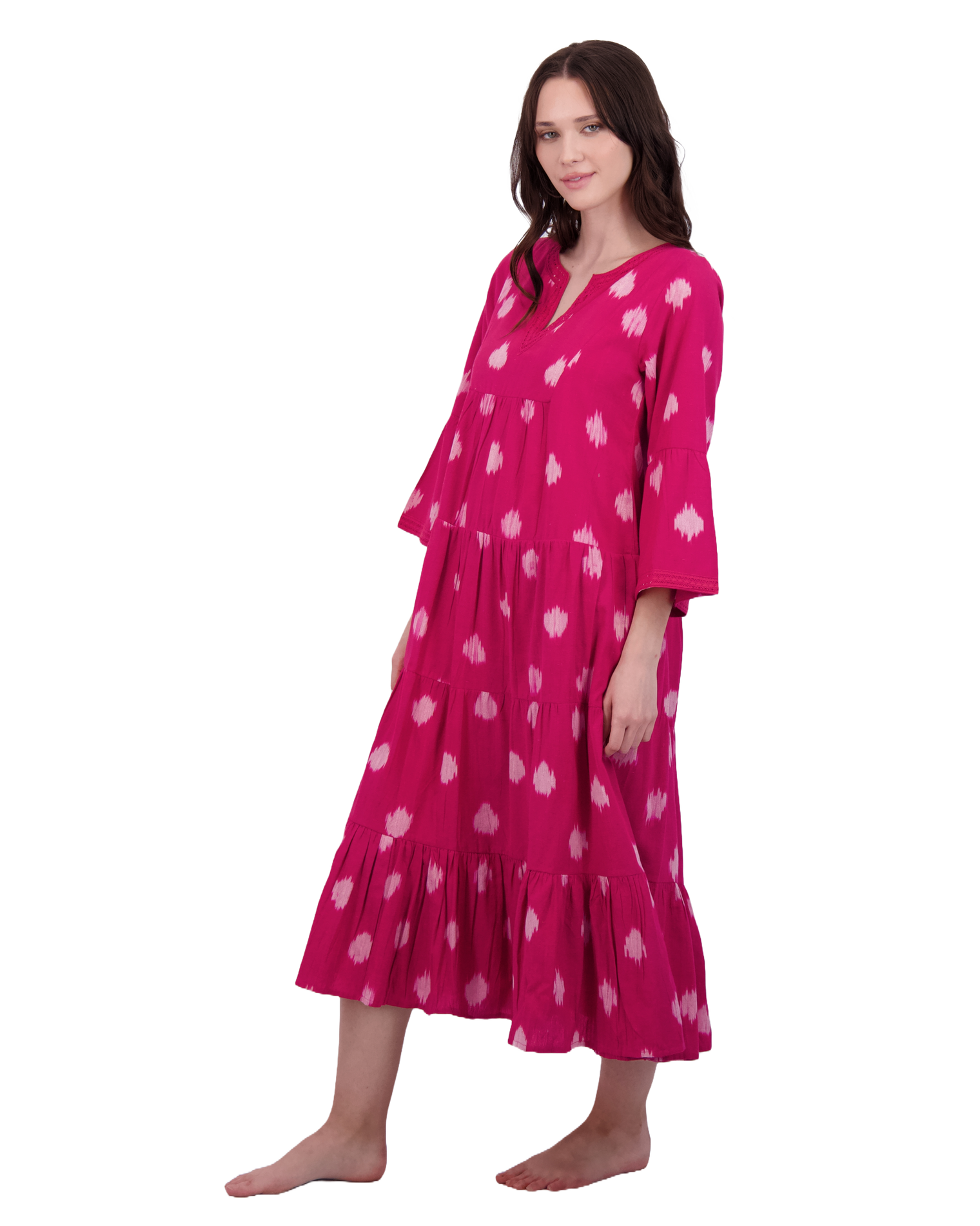 Suri Women's Bell Sleeve Dress Raspberry Ikat