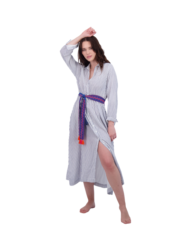 Anais Women's Button Front Shirtdress Marine Stripe