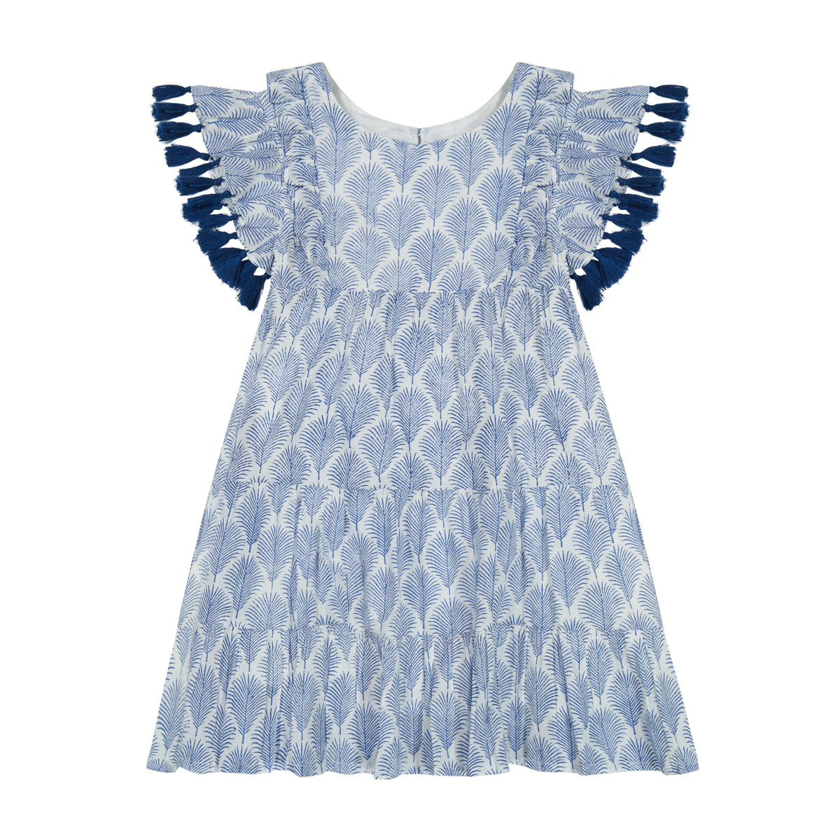 Serena Girl's Tassel Dress White Lapis Blue Embroidery main image 1