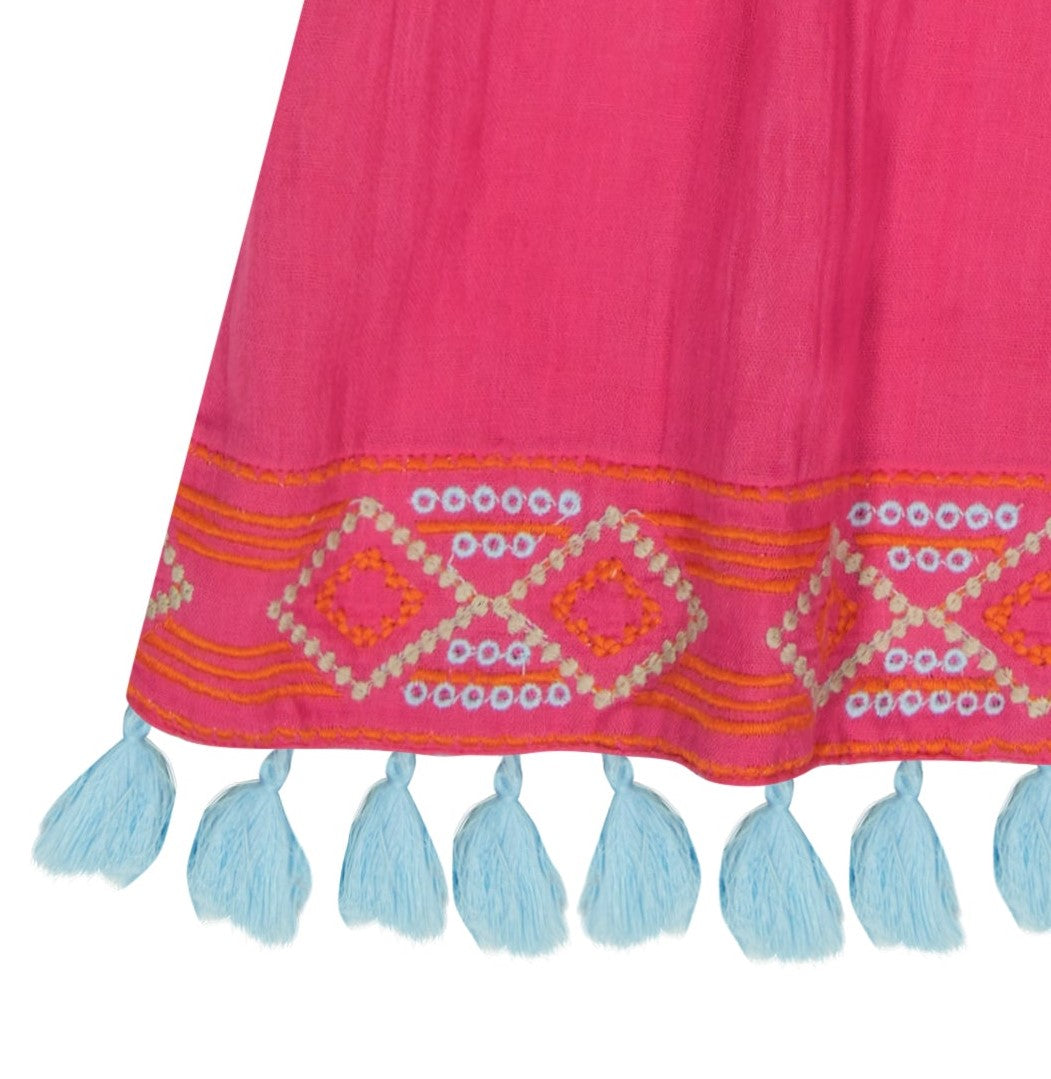 Serena Girl's Tassel Dress Raspberry Embroidery
