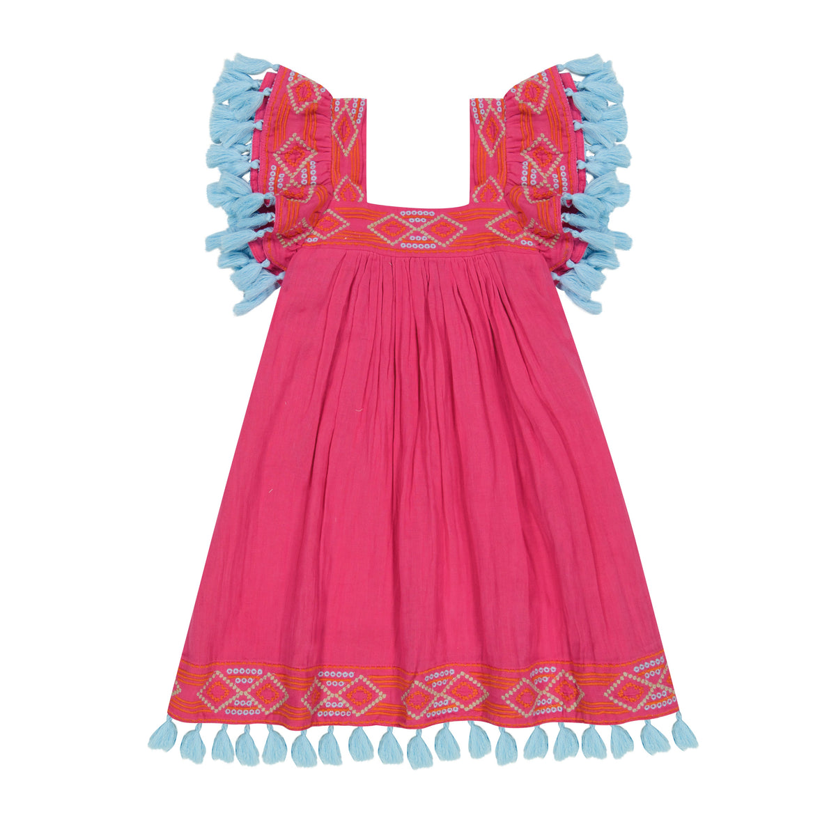 Mer St. Barth | Serena Girl's Tassel Dress Raspberry Embroidery 6 / Pink
