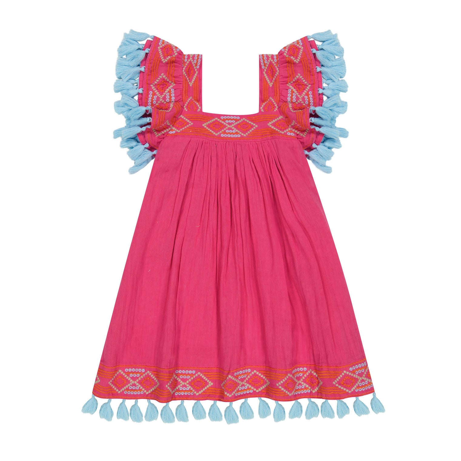 Serena Girl's Tassel Dress Raspberry Embroidery