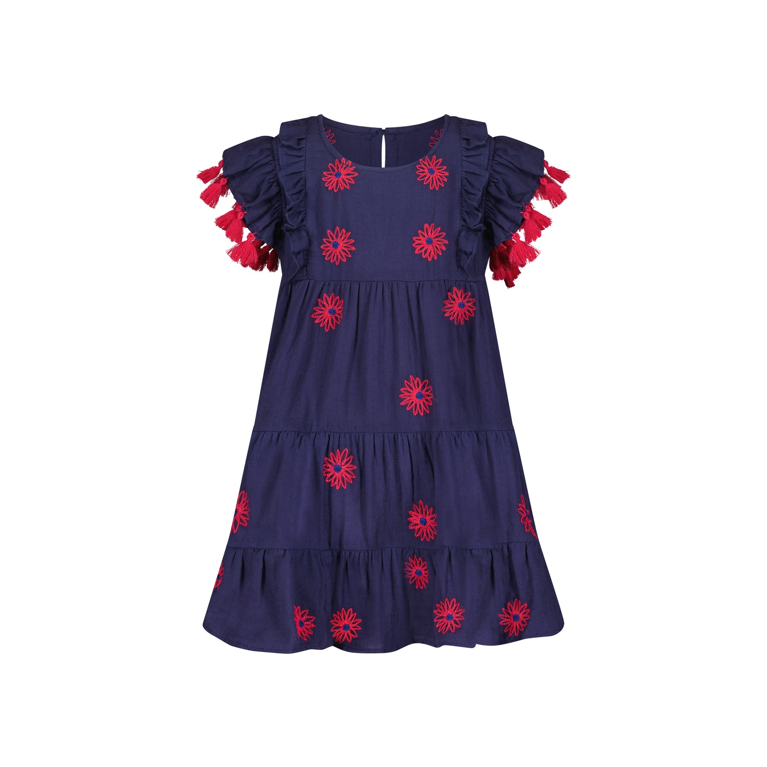 Sophie Girls Tassel Dress Navy Embroidery