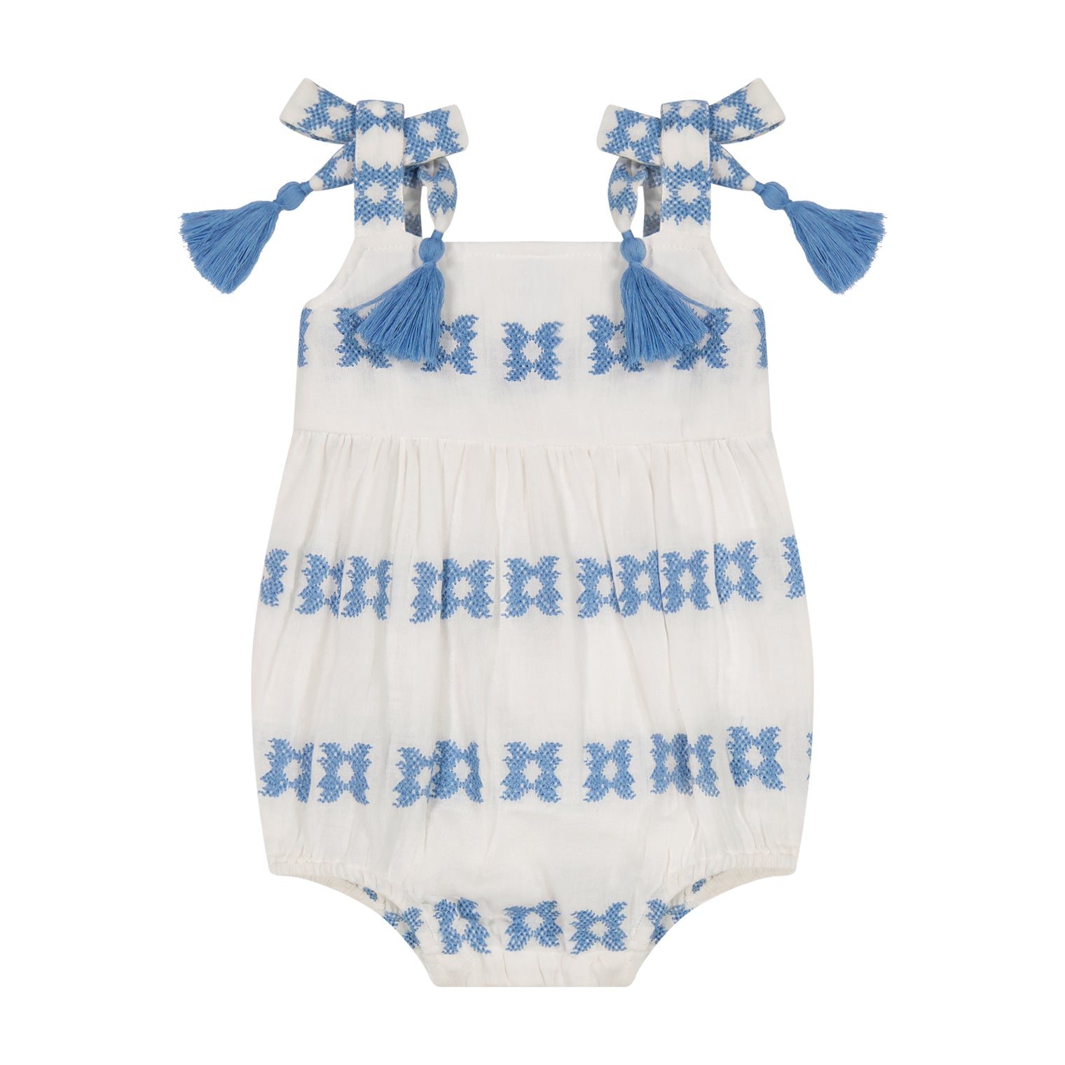 Zoe Baby Romper White Blue Embroidery