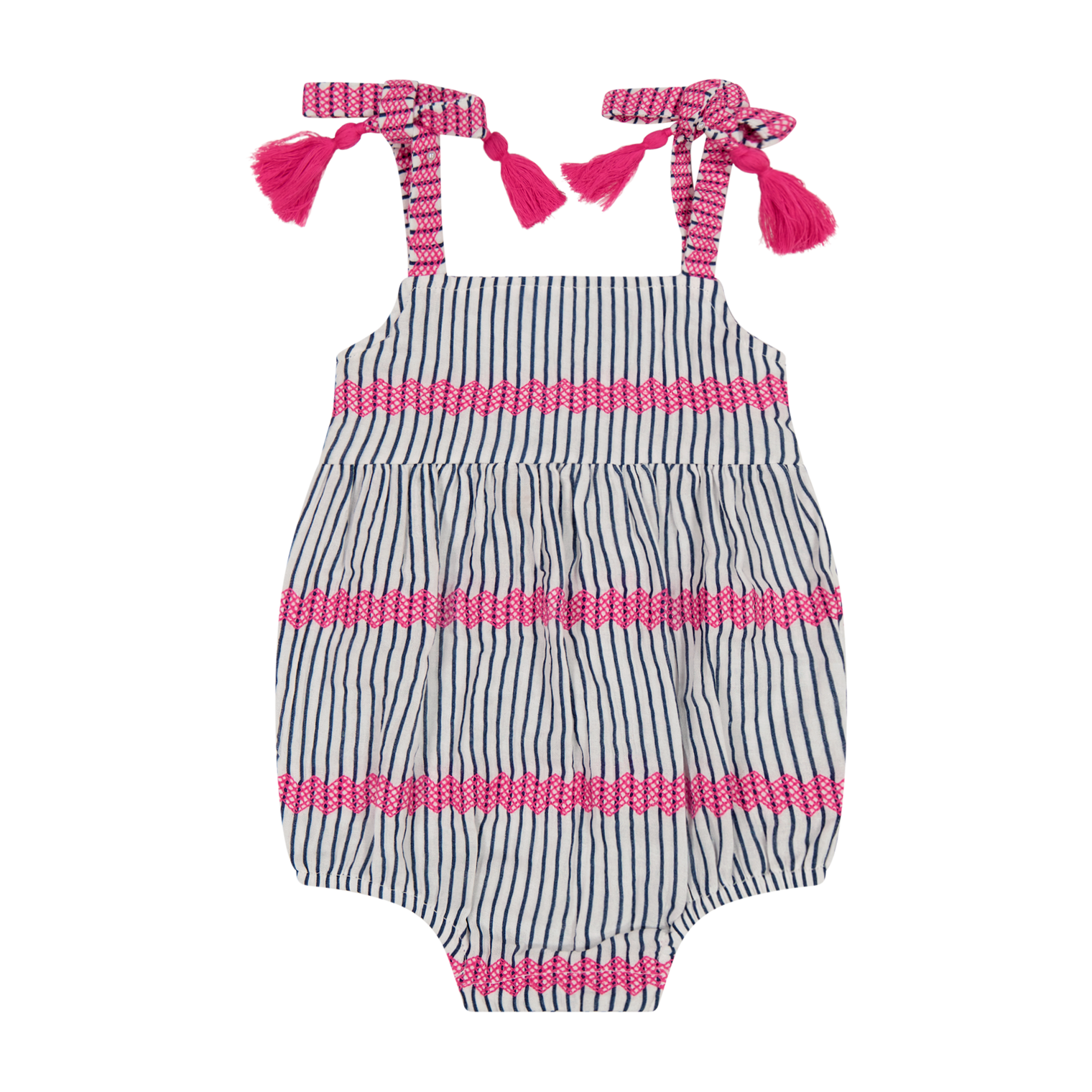 Zoe Baby Romper Marine Stripe Embroidery