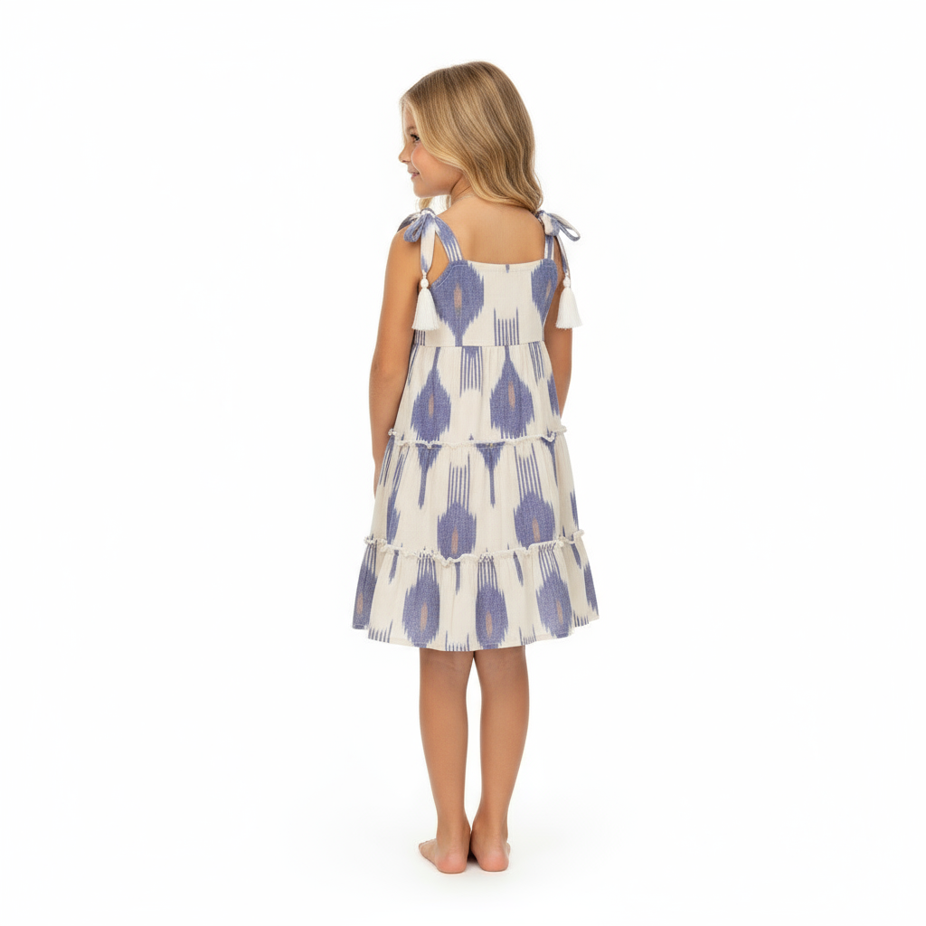Mer St Barth Bella Girls' Shoulder Tie Sundress La Crème Ikat