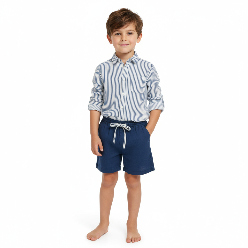 Remi Boy's Button Front Shirt Marine Stripe