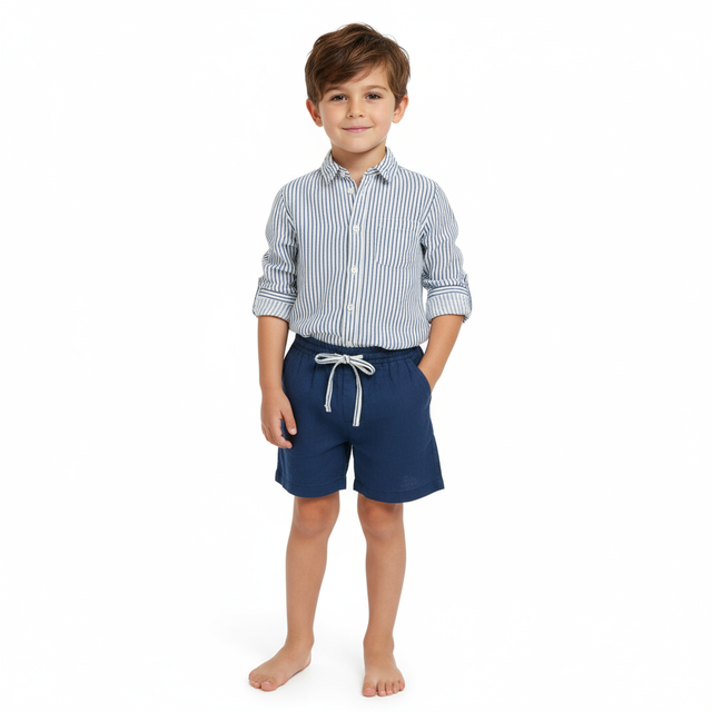 Remi Boy's Button Front Shirt Marine Stripe