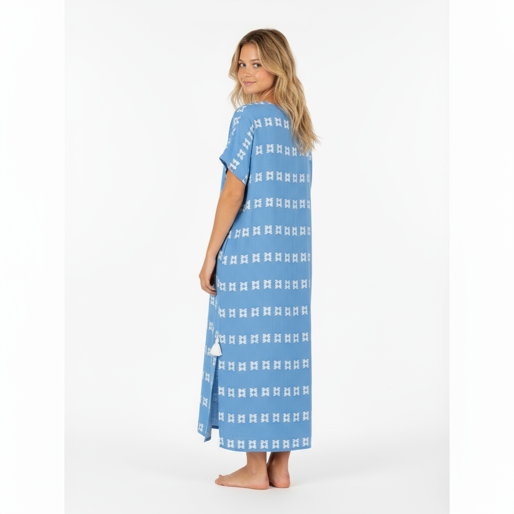 Mer St Barth Capucine Maxi Women's Caftan Sky White Embroidery