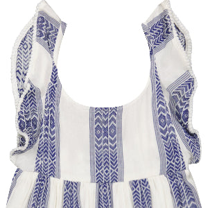 Mer St Barth Daphne Girls' Flutter Sleeve Dress Navy Stripe