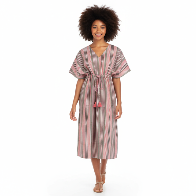 Mer St Barth Delphine Women's Kaftan Pink Multi Stripe