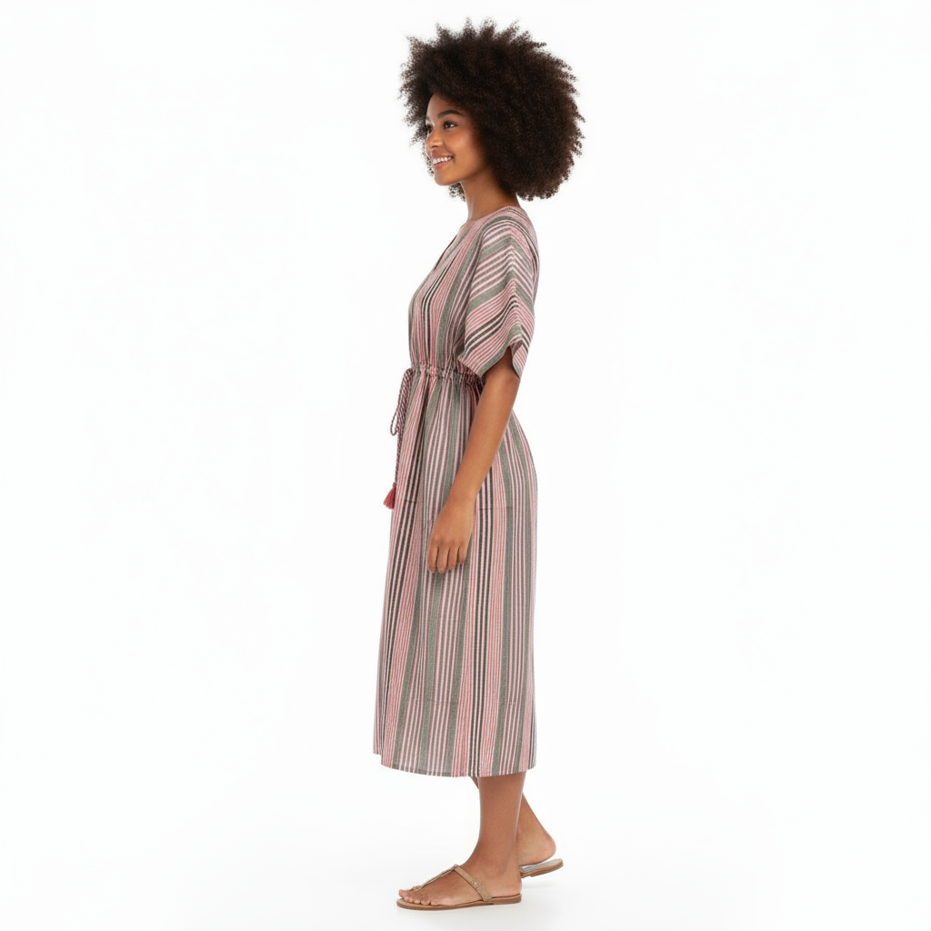 Mer St Barth Delphine Women's Kaftan Pink Multi Stripe