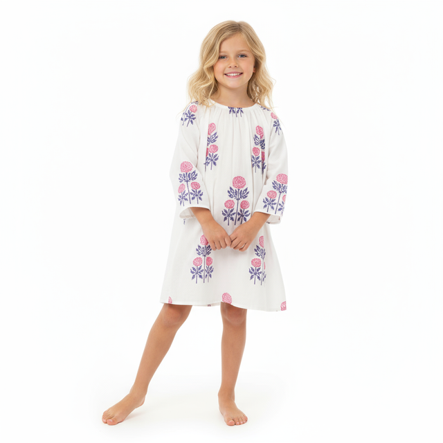 St Barth Girls Kaftan Peony Block Print