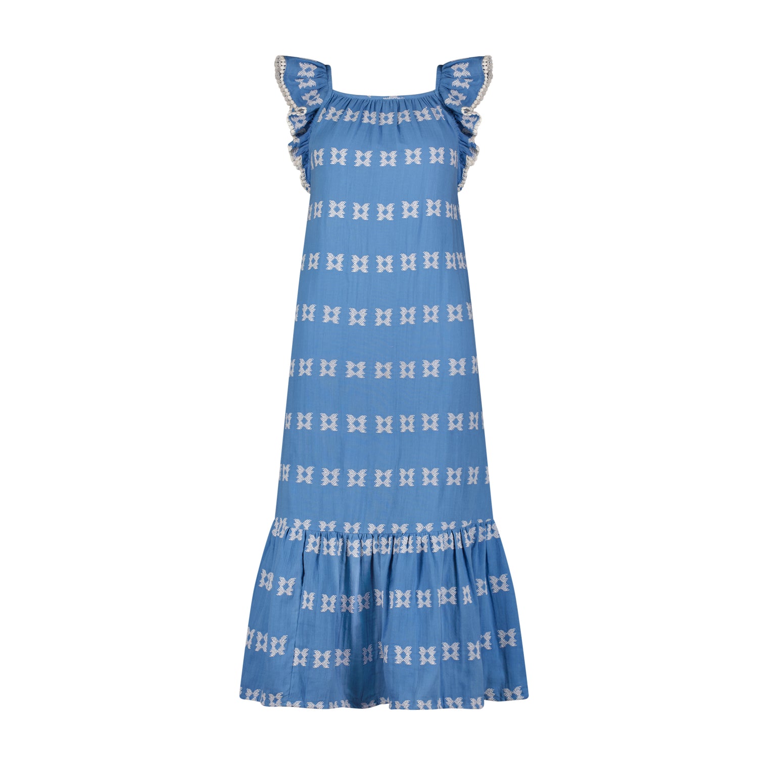 Eva Women's Dress Sky White Embroidery