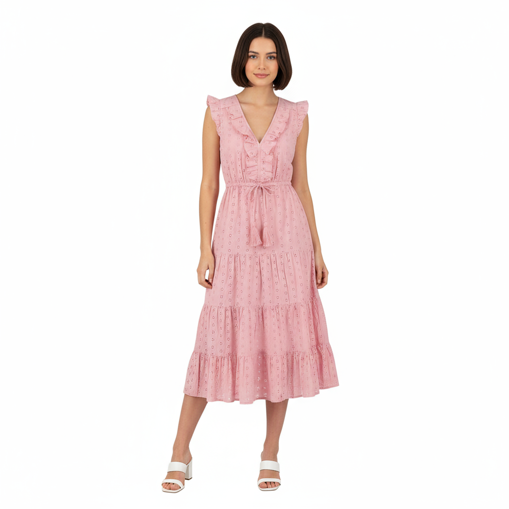 Mer St Barth Giselle Women's Maxi Dress Blush Pink Eyelet