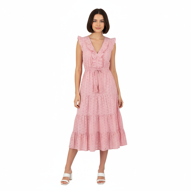 Mer St Barth Giselle Women's Maxi Dress Blush Pink Eyelet