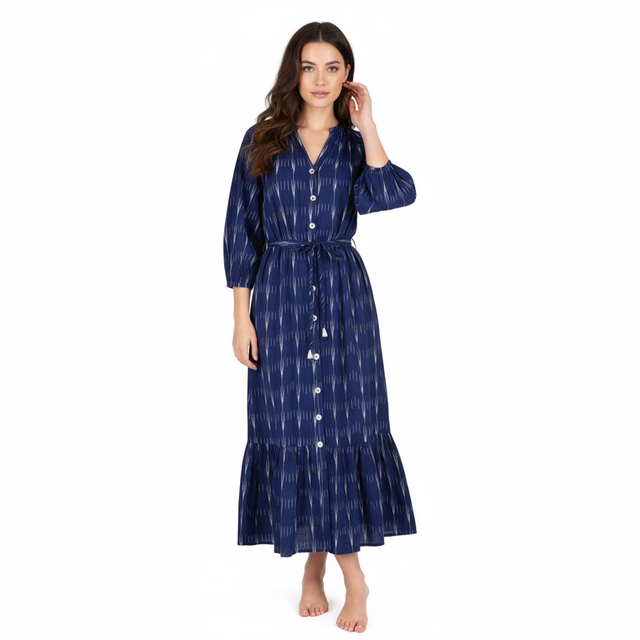 Mer St Barth Juliette Women's shirtdress Indigo Blue Ikat