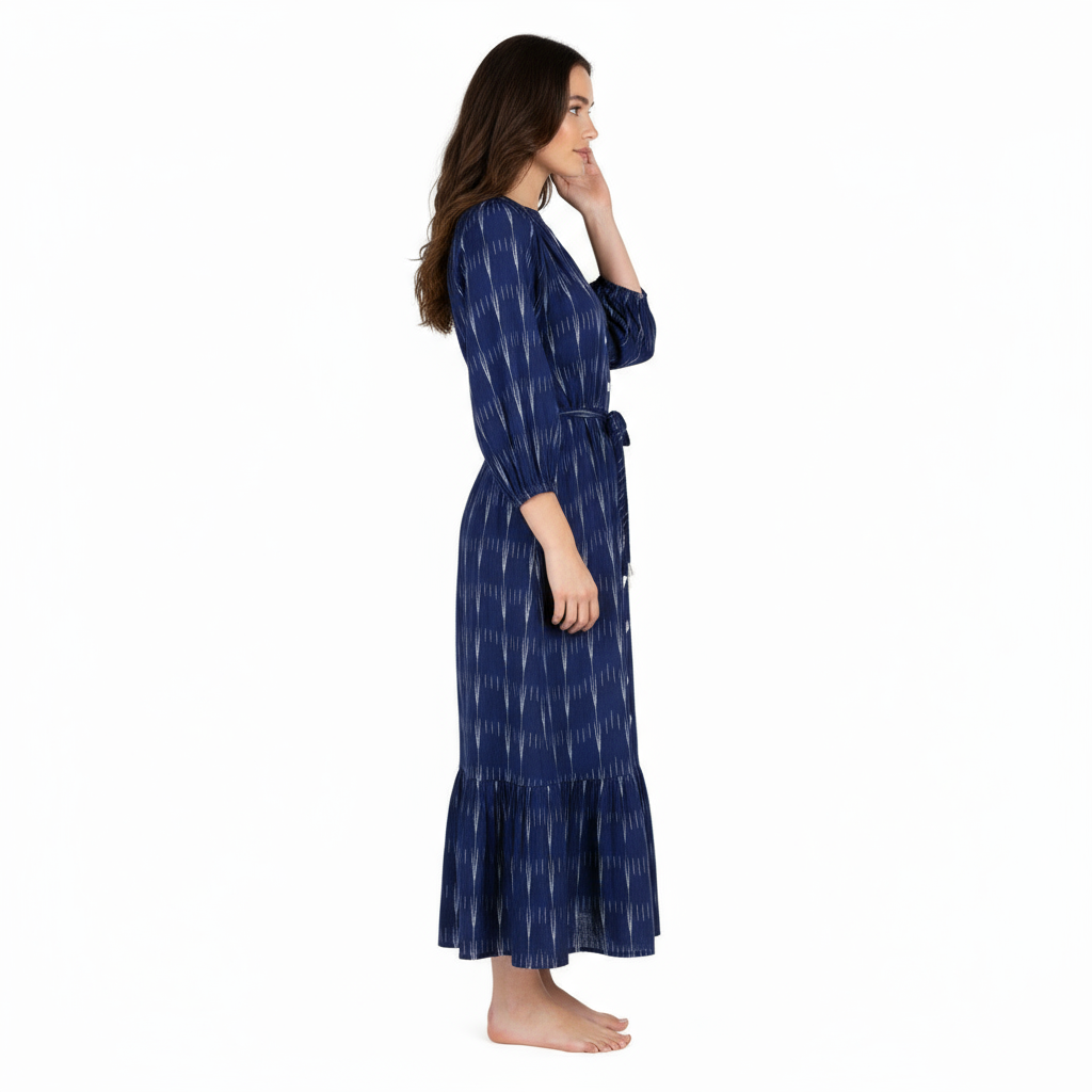Mer St Barth Juliette Women's shirtdress Indigo Blue Ikat