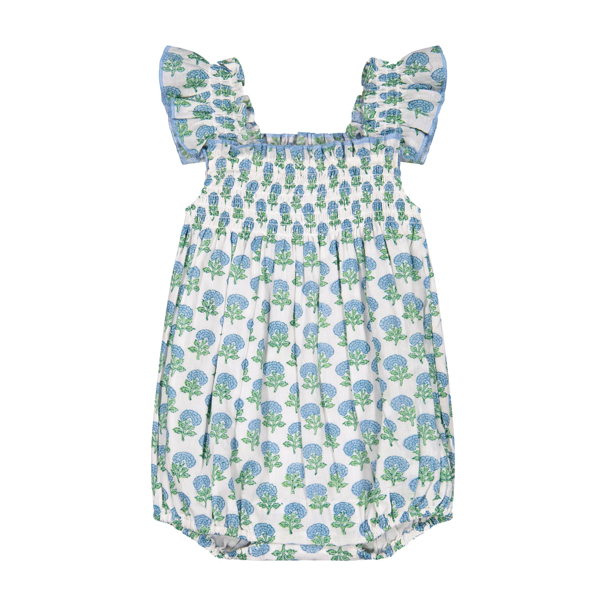 Mer St Barth Leila Baby Romper Aqua Floral Block Print