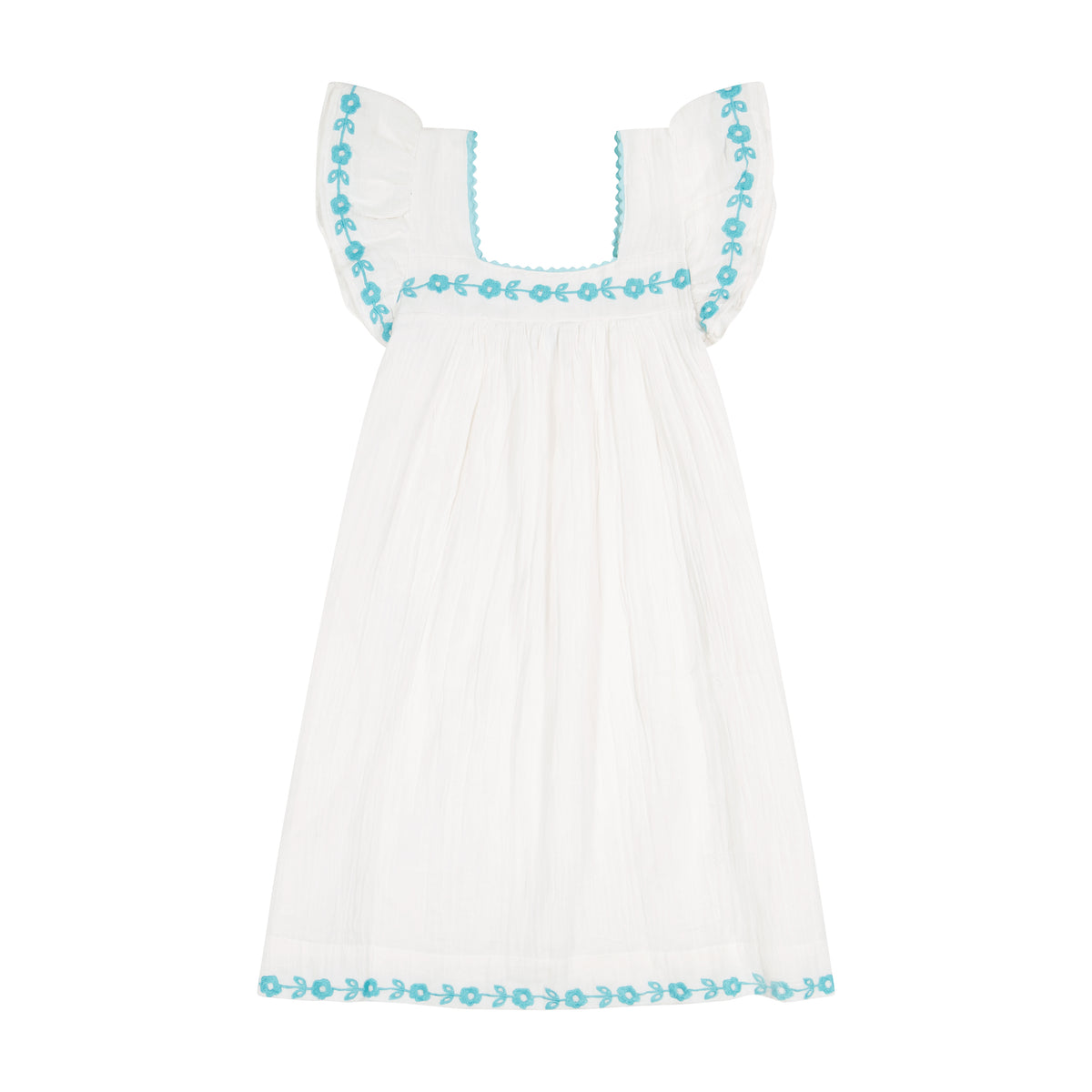 Mer St Barth Mini Sandrine Women's Dress Aqua Floral Embroidery