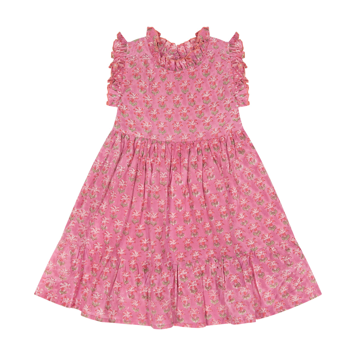 Mer St Barth Ondine Ruffle Dress Pink Palm