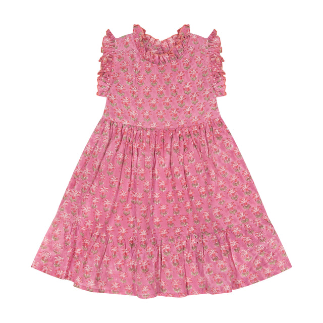Mer St Barth Ondine Ruffle Dress Pink Palm
