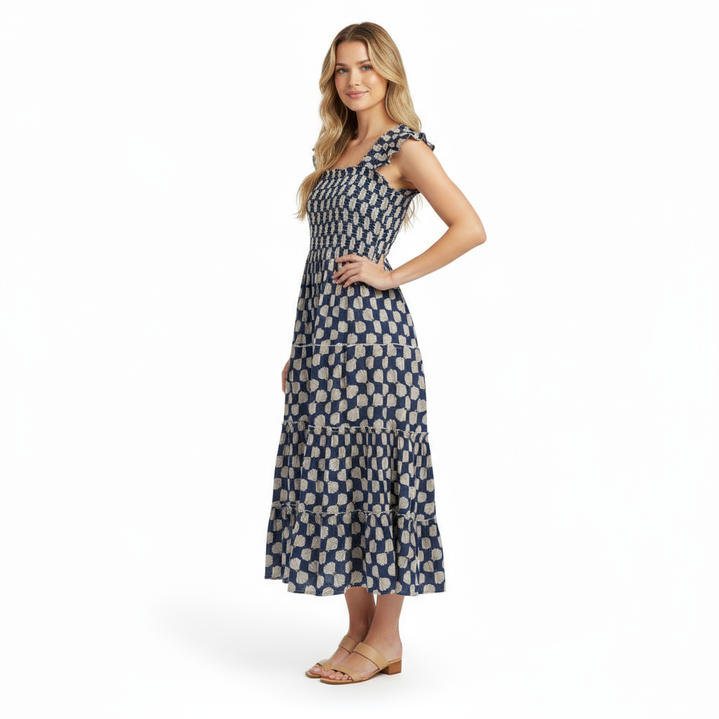 Mer St Barth Paloma Women's Maxi Dress Shell Beach Navy