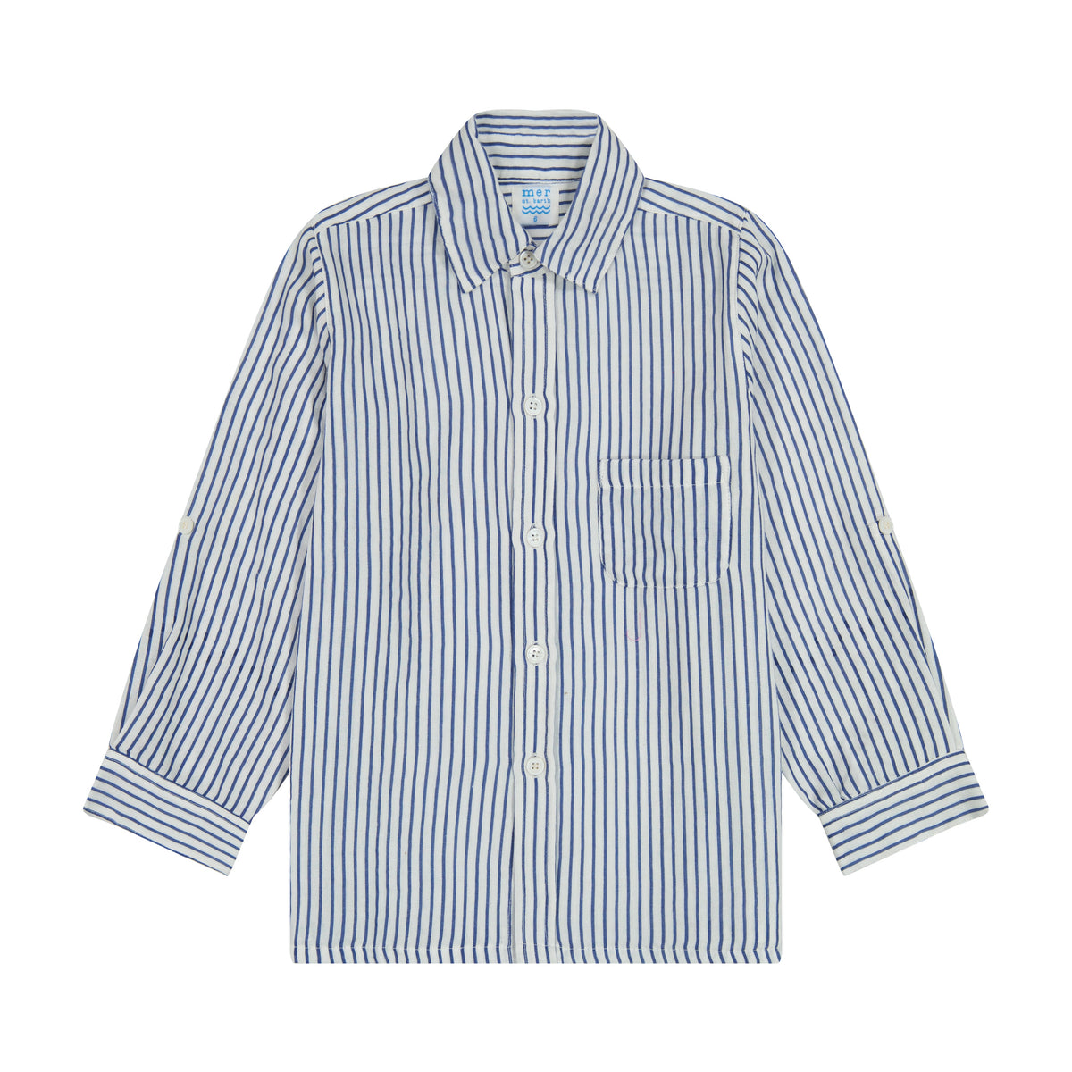 Mer St Barth Remi Boy's Button Front Shirt Marine Stripe