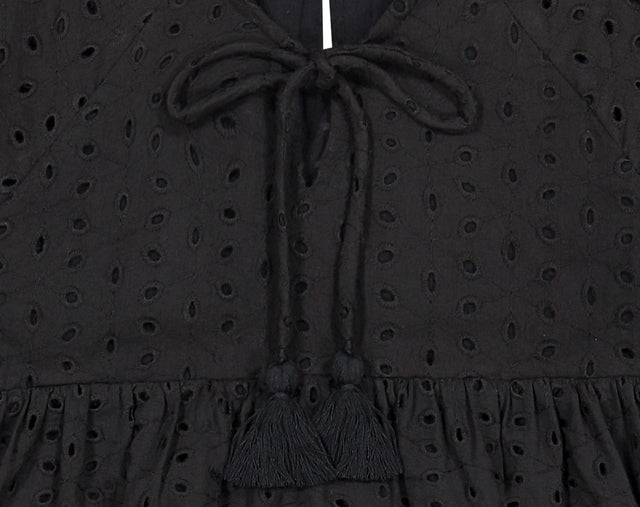 Mer St Barth Sara Girls' Popover Dress Black Eyelet