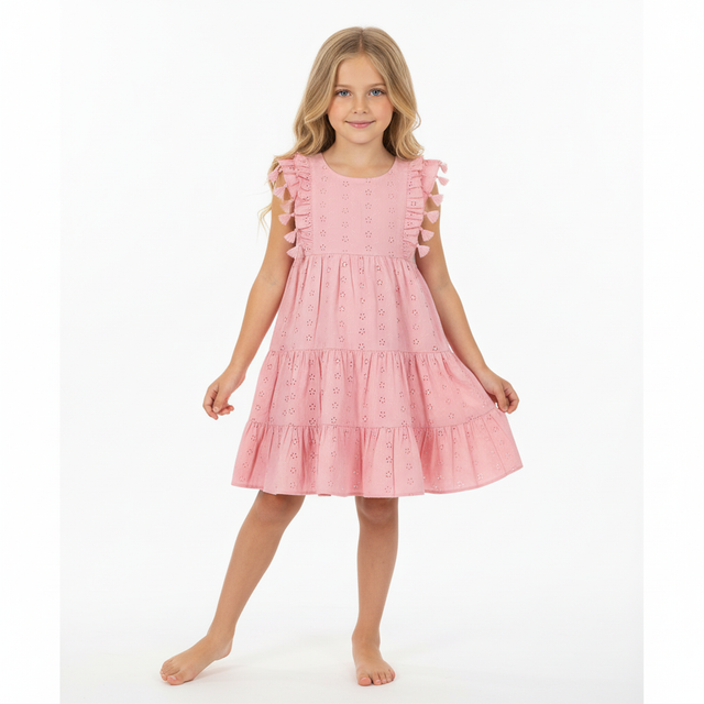 Mer St Barth Sophie Girls' Tassel Dress Blush Pink Eyelet