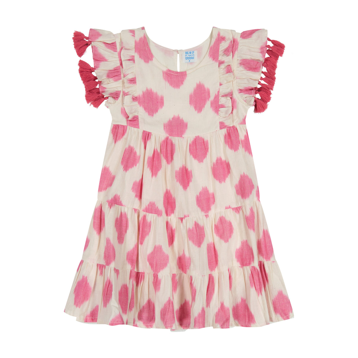 Mer St Barth Sophie Girls' Tassel Dress White Pink Ikat