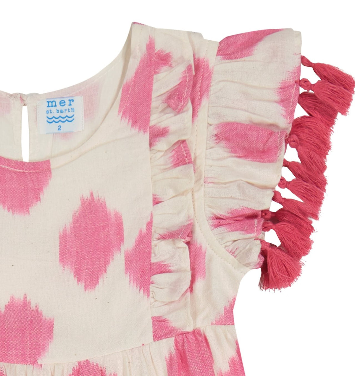 Mer St Barth Sophie Girls' Tassel Dress White Pink Ikat