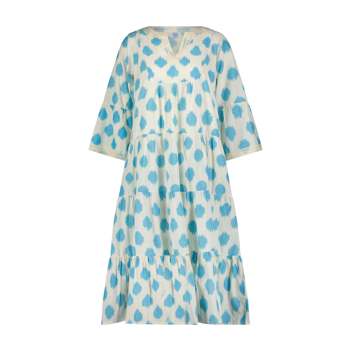 Mer St Barth Suri Women's Bell Sleeve Dress Aqua Cream Ikat