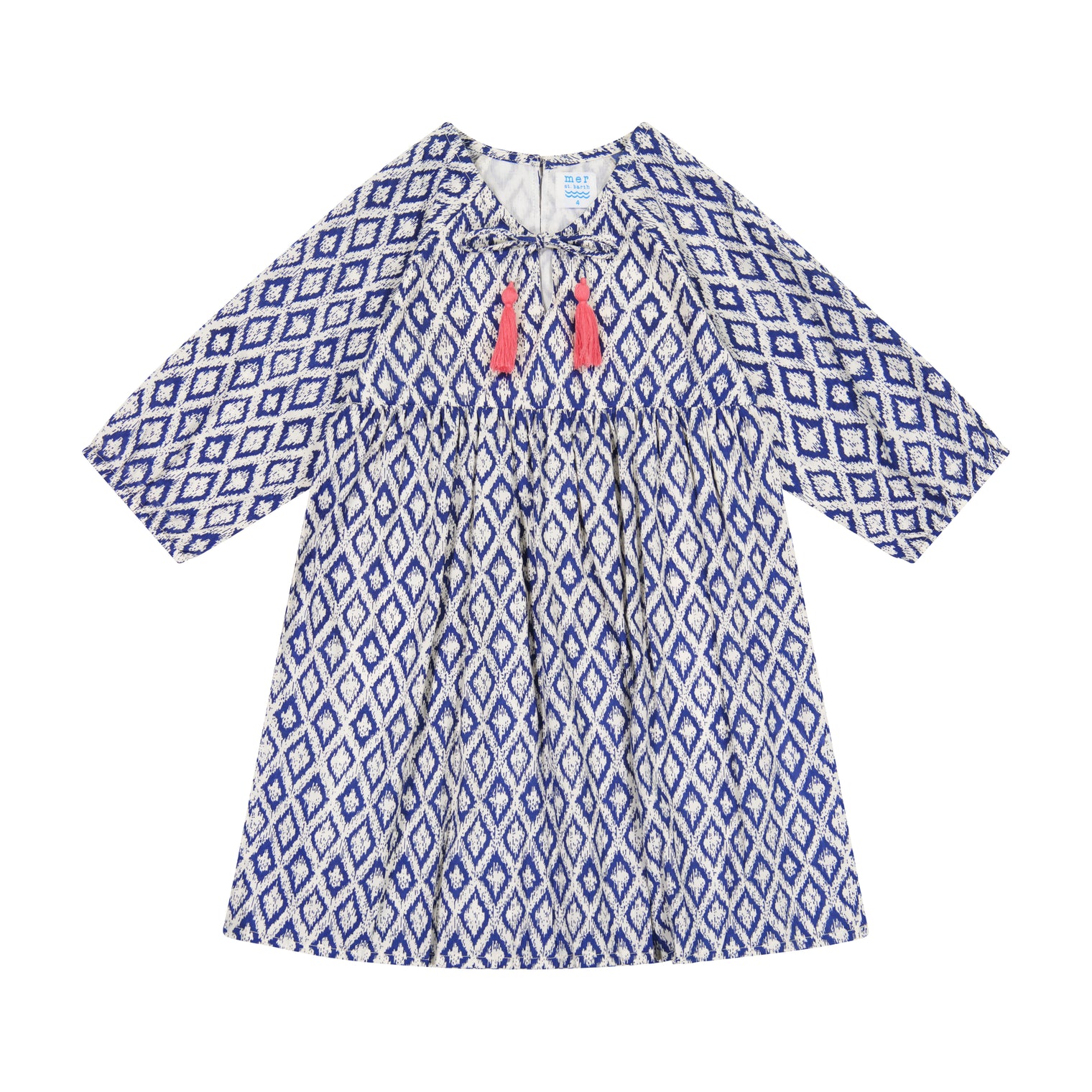 Sara Girl's Popover Dress Navy Ikat