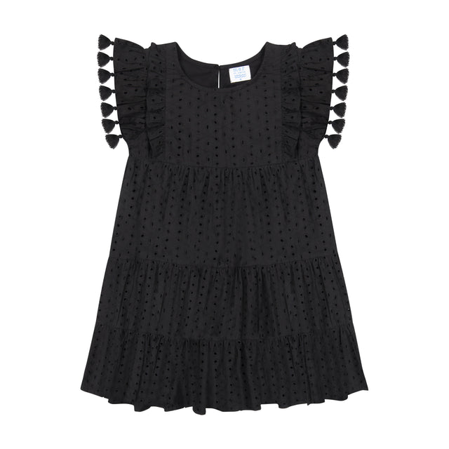 Mer St Barth Sophie Girls' Tassel Dress Black Eyelet