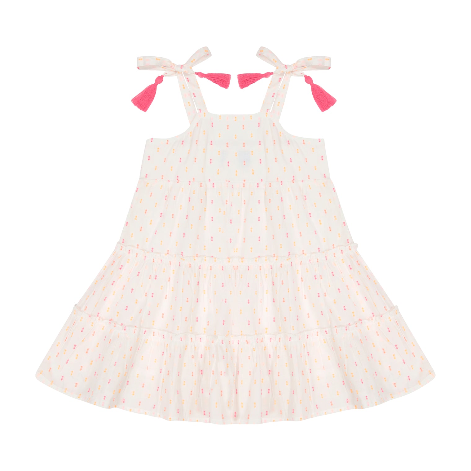 Bella Girl's Shoulder Tie Sundress Neon Swiss Dot