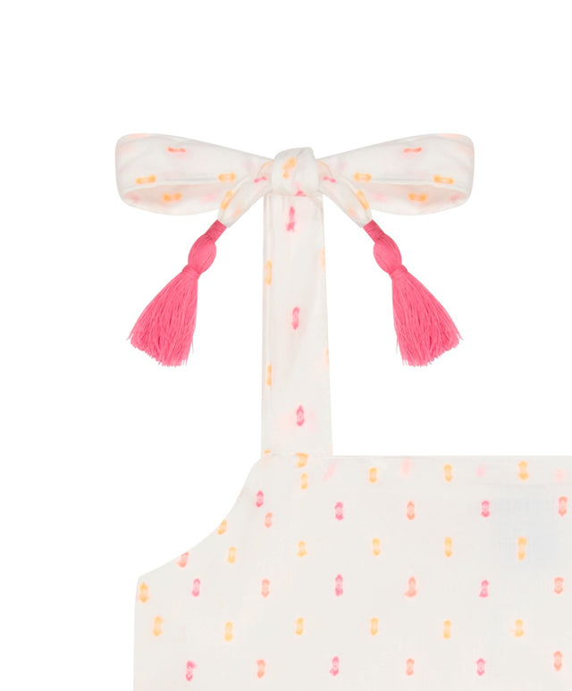 Zoe Shoulder Tie Baby Romper Neon Swiss Dot