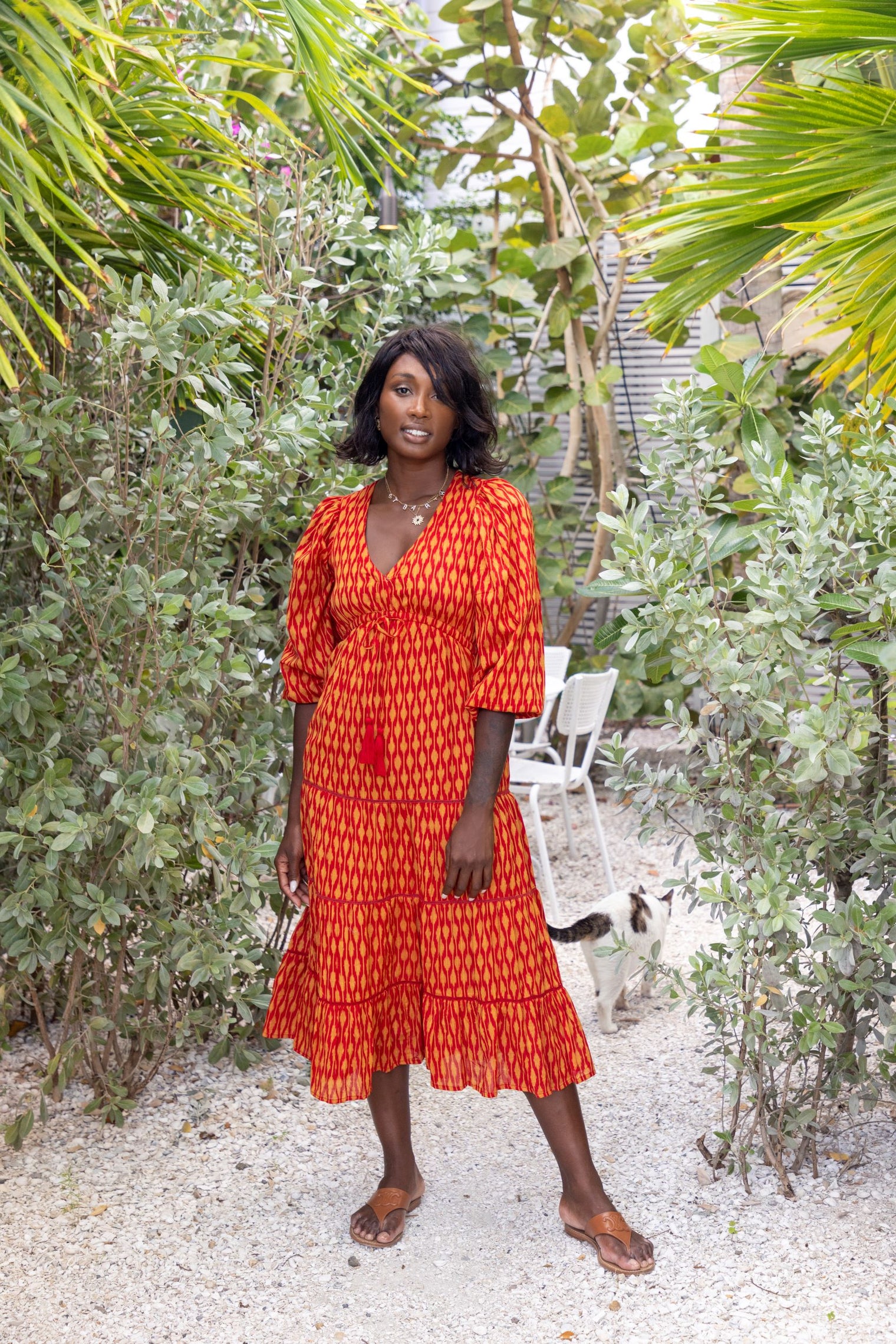 Odette Women's Maxi Dress Red Gold Ikat