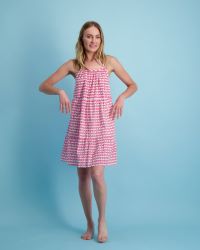 Sabine Women's Swing Sundress Red Aqua Ikat- final sale