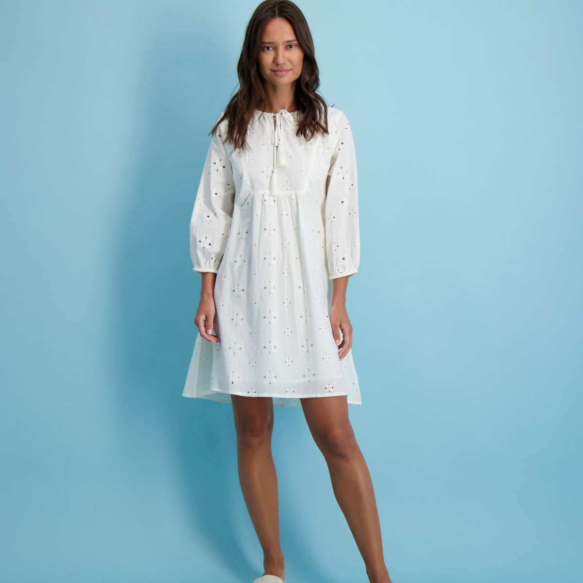 Lea Women's Popover Dress White Eyelet