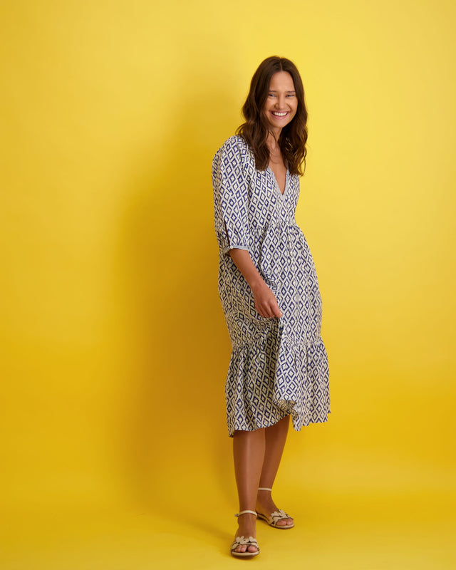 Martine Women's Popover Dress Navy Ikat