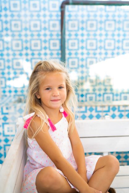 Bella Girl's Shoulder Tie Sundress Neon Swiss Dot