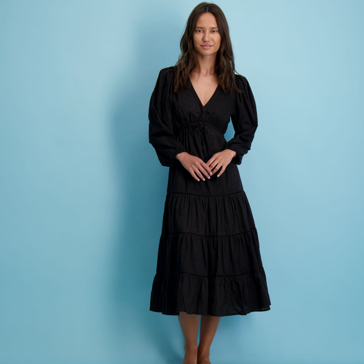 Odette Women's Maxi Dress Black Eyelet M (Size 6/8) Odette Women's Maxi Dress Black Eyelet M (Size 6/8)