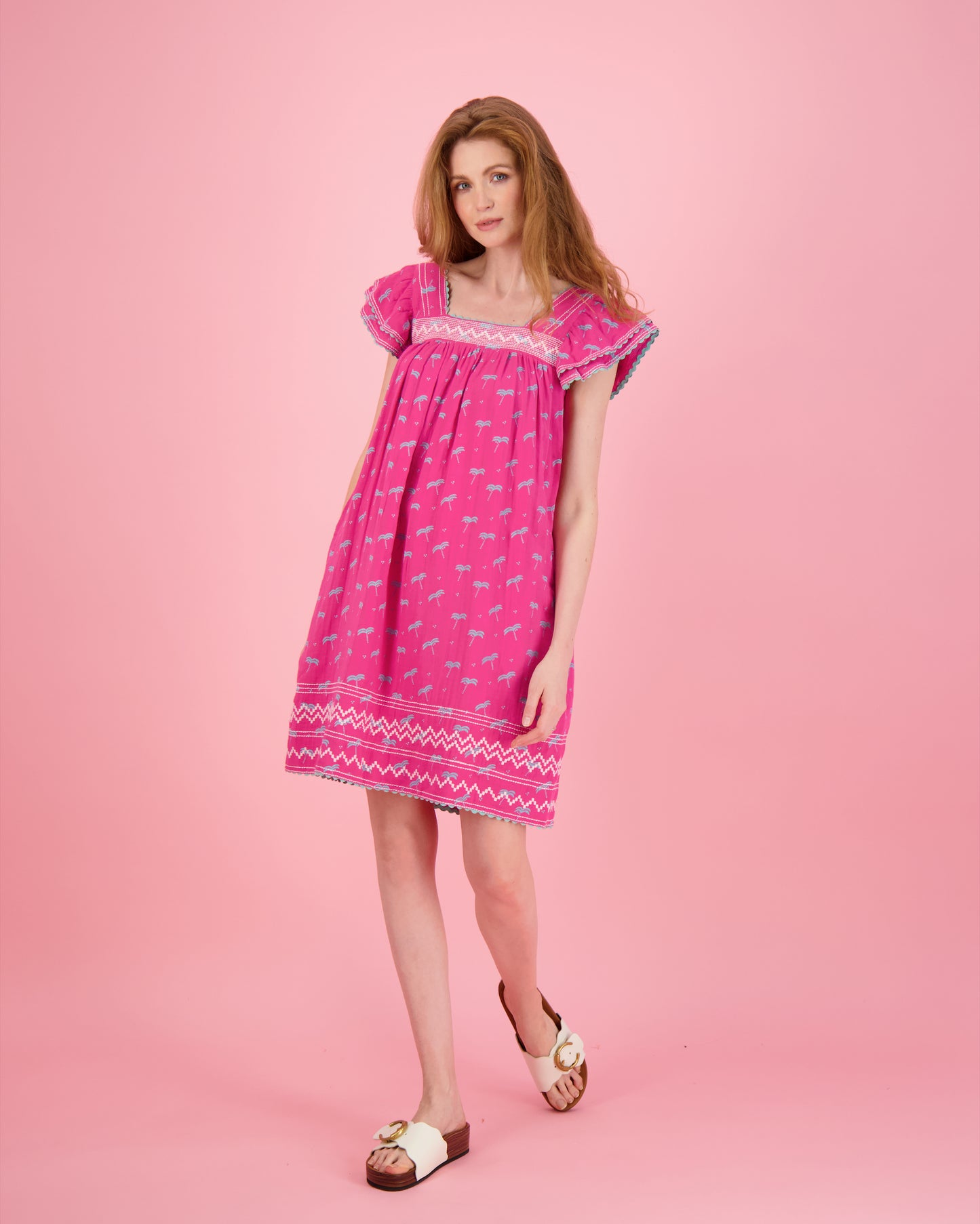 Sandrine Women's Dress Swaying Palm Pink - final sale