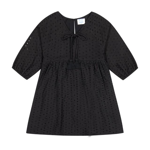 Mer St Barth Sara Girls' Popover Dress Black Eyelet