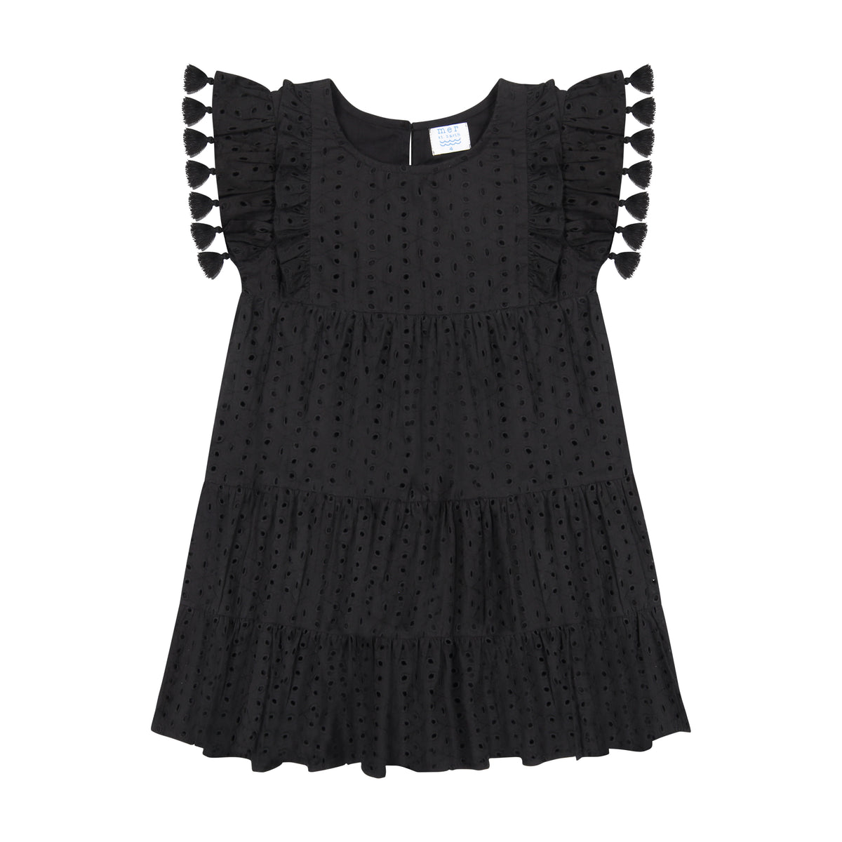 Mer St Barth Sophie Girls' Tassel Dress Black Eyelet