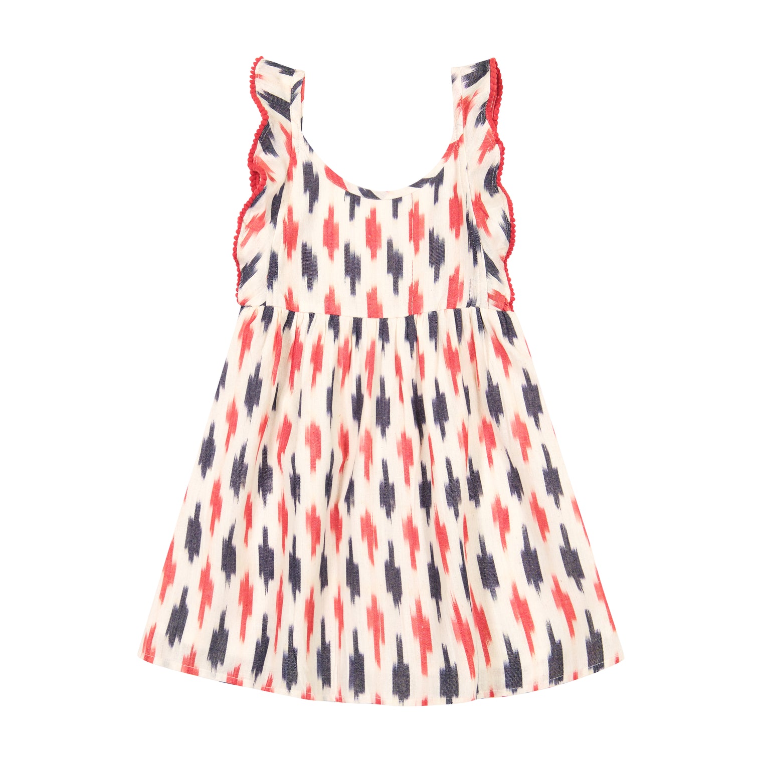 Daphne Girl's Flutter Sleeve Dress Cream Red Navy Ikat