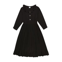 Brigitte Women's Ruffle Neck Shirtdress Black Cotton Gauze