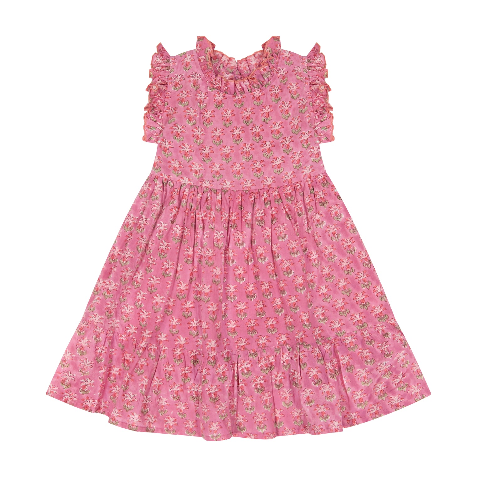 Ondine Ruffle Dress Pink Palm